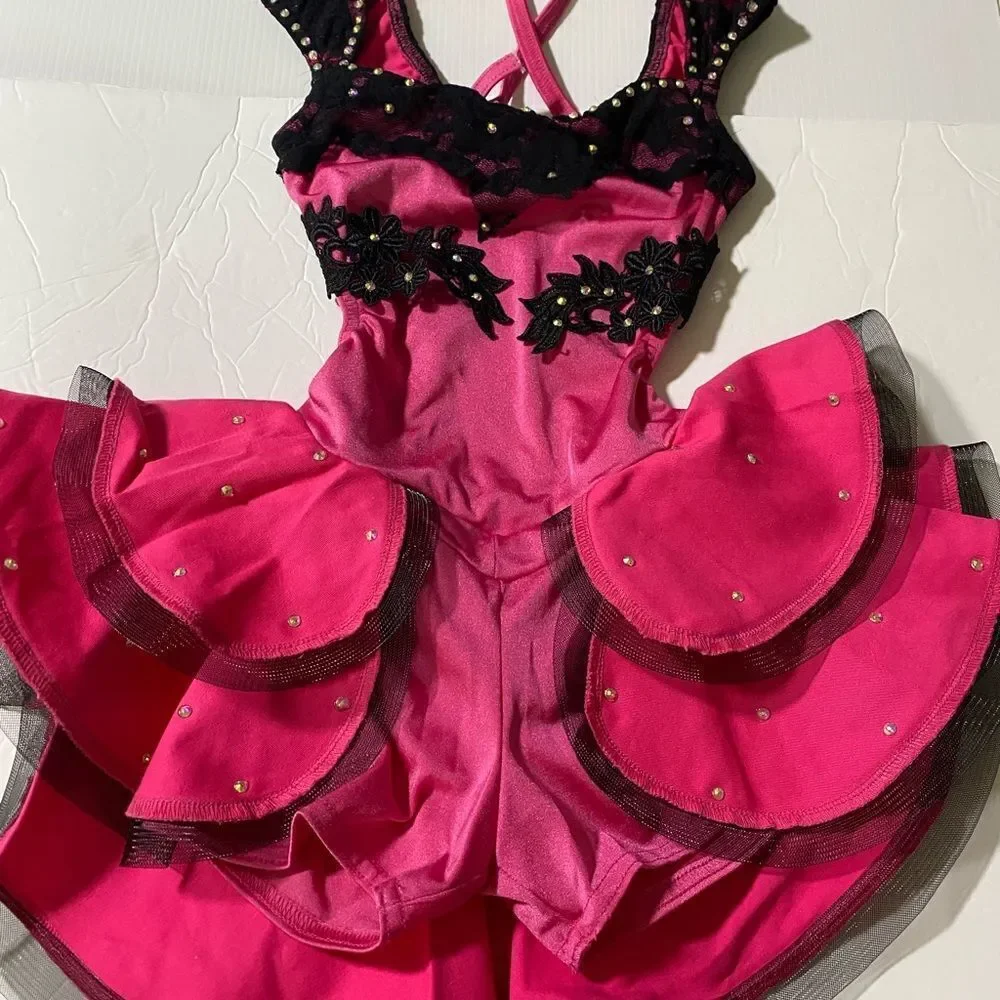 Kelle dance jazz acro lyrical costume black hot pink lace JUXTAPOSED 8218 MC